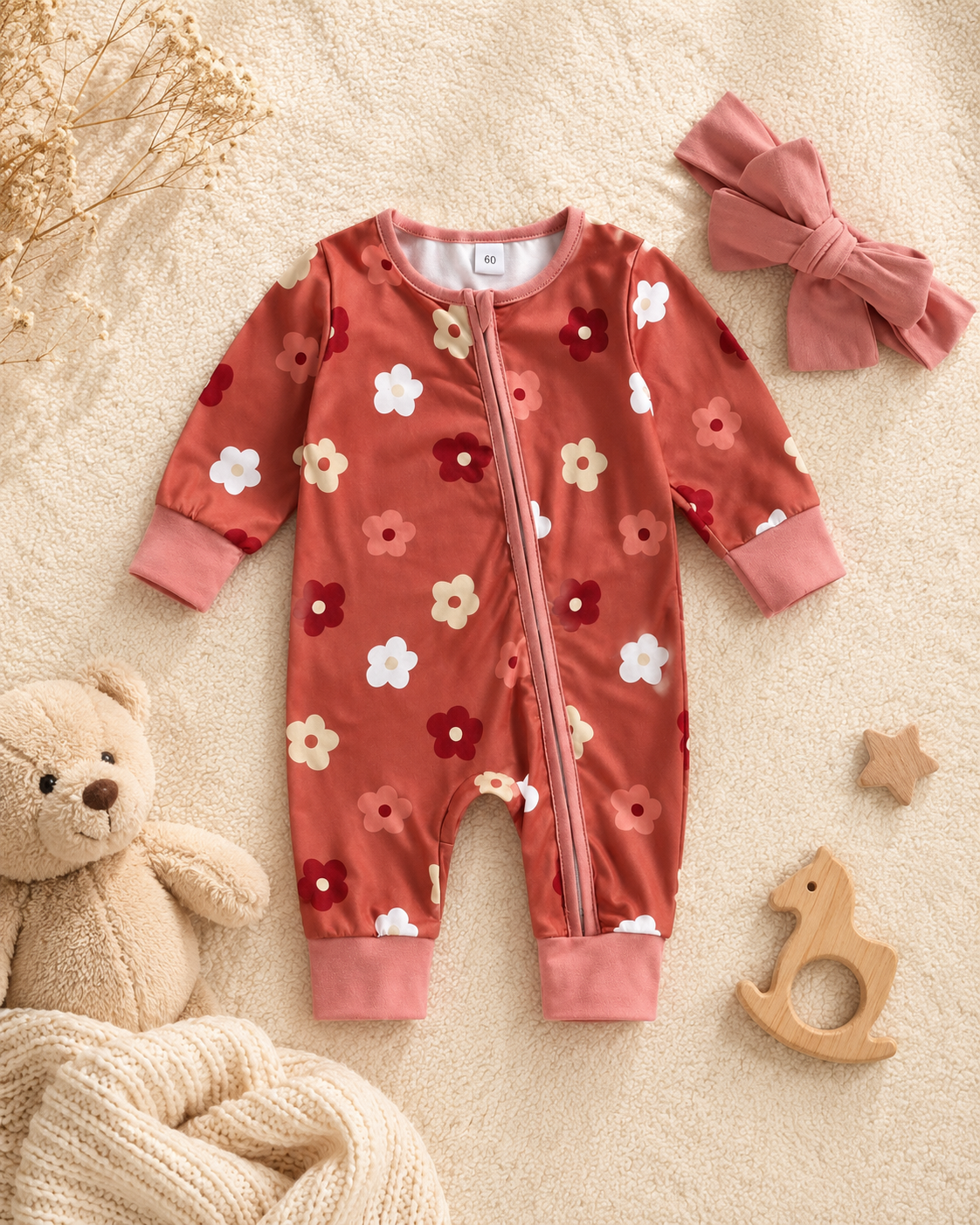 Daisy Zip Romper with Matching Headband