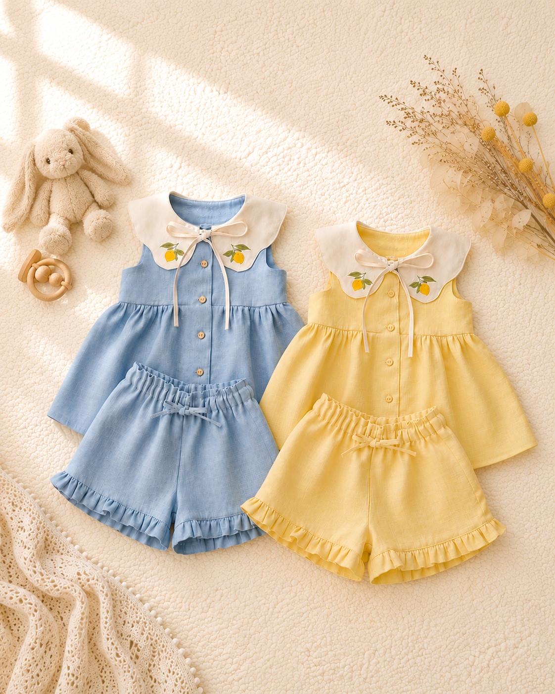 Lemon Embroidered Baby Dress & Shorts Set