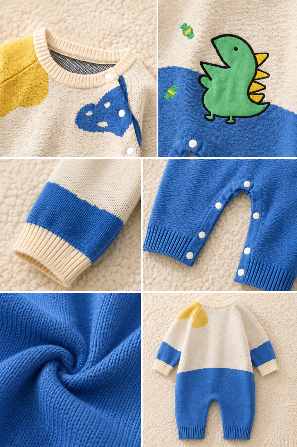 Dinosaur Knit Baby Romper – Soft Cotton Long Sleeve Baby Jumpsuit