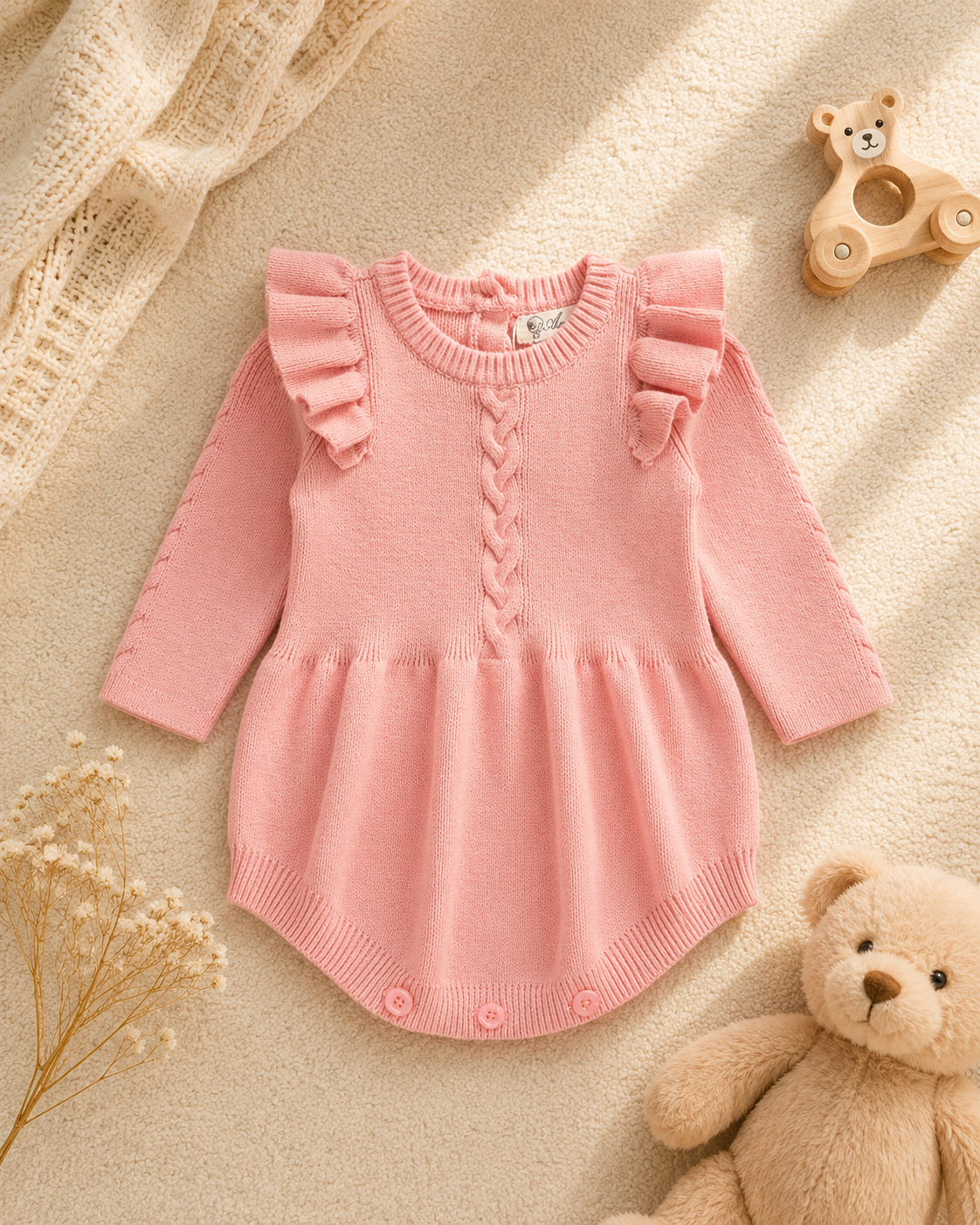 Cable Knit Baby Girl Bubble Romper