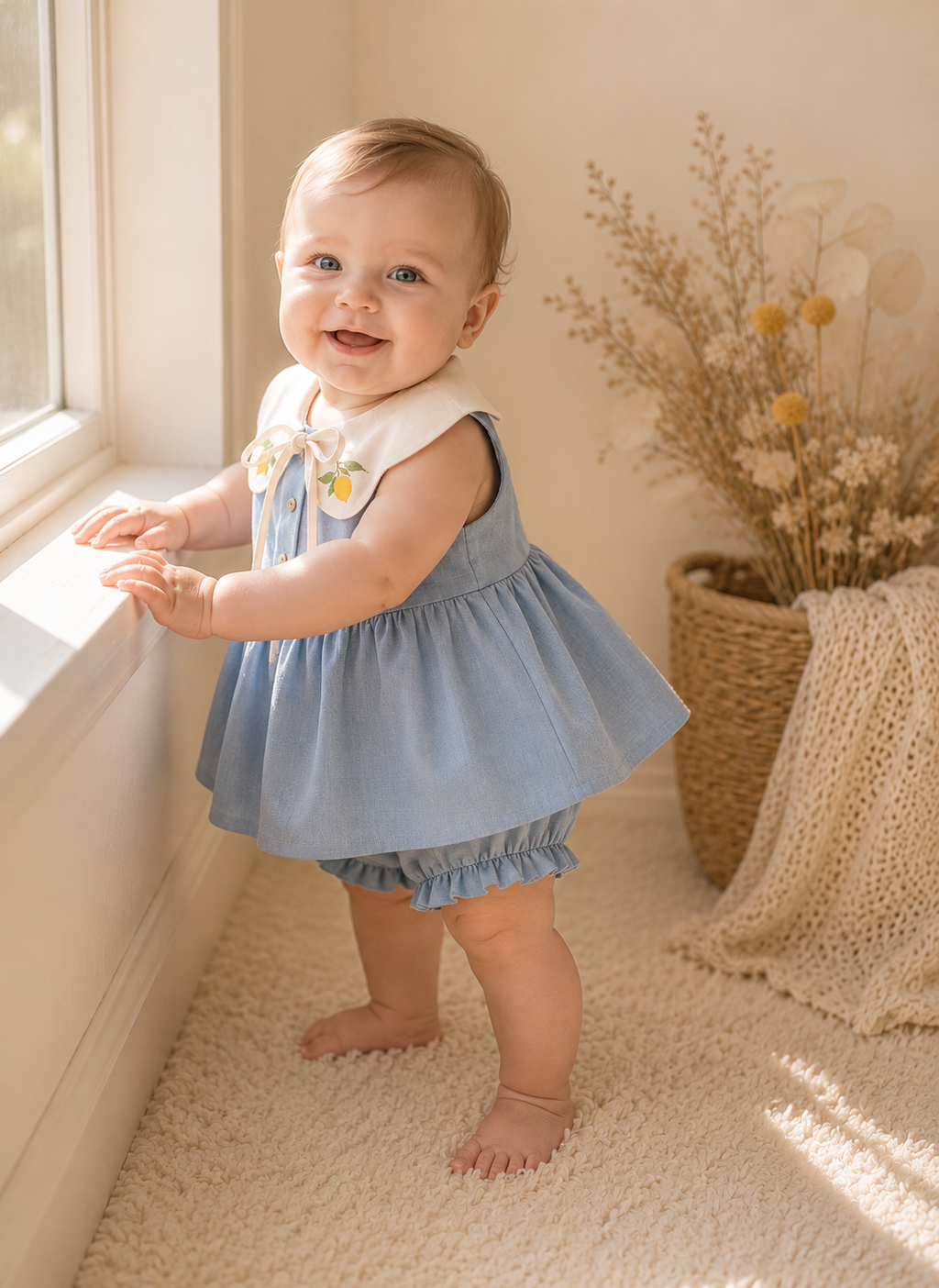 Lemon Embroidered Baby Dress & Shorts Set