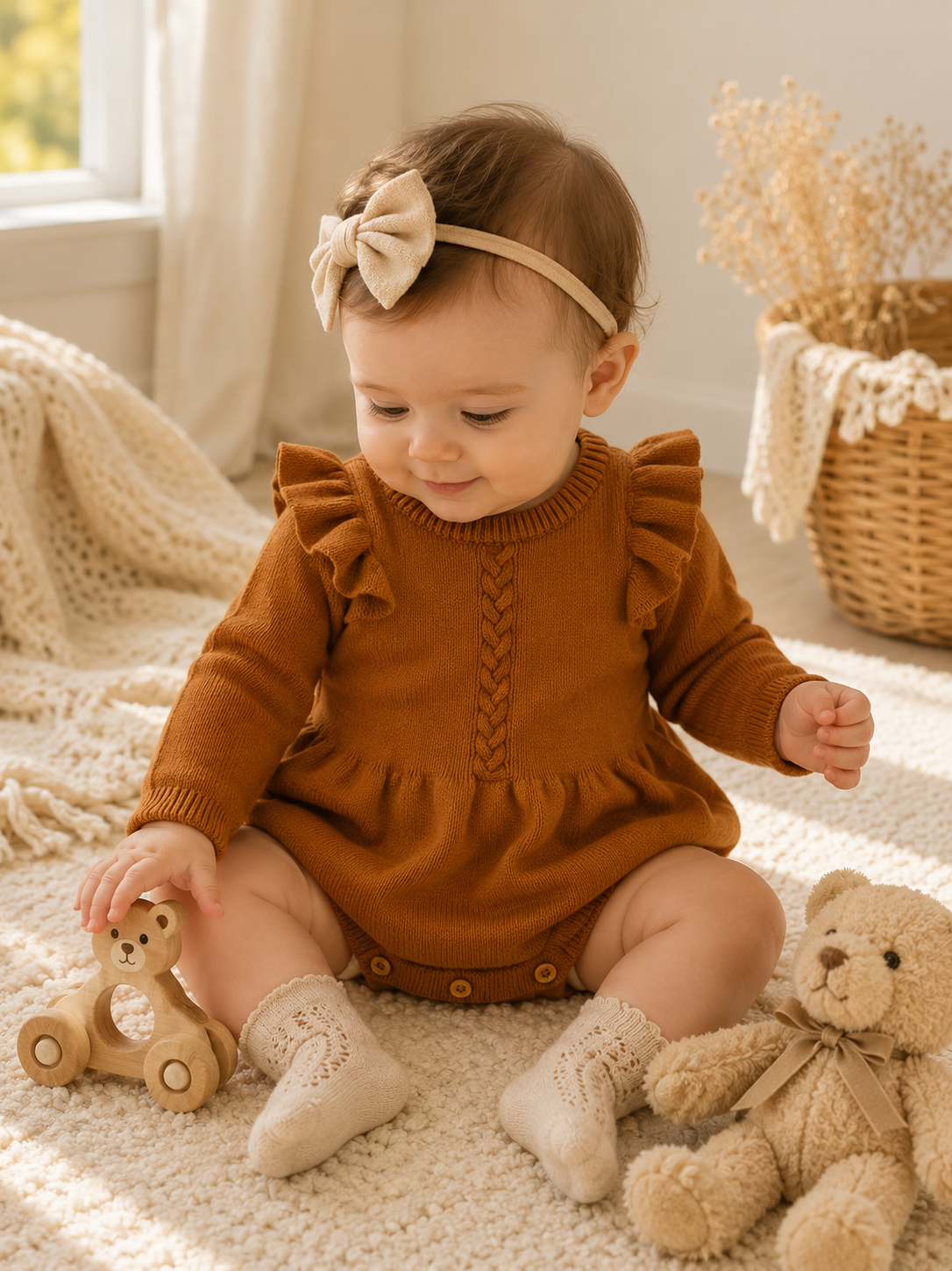 Cable Knit Baby Girl Bubble Romper