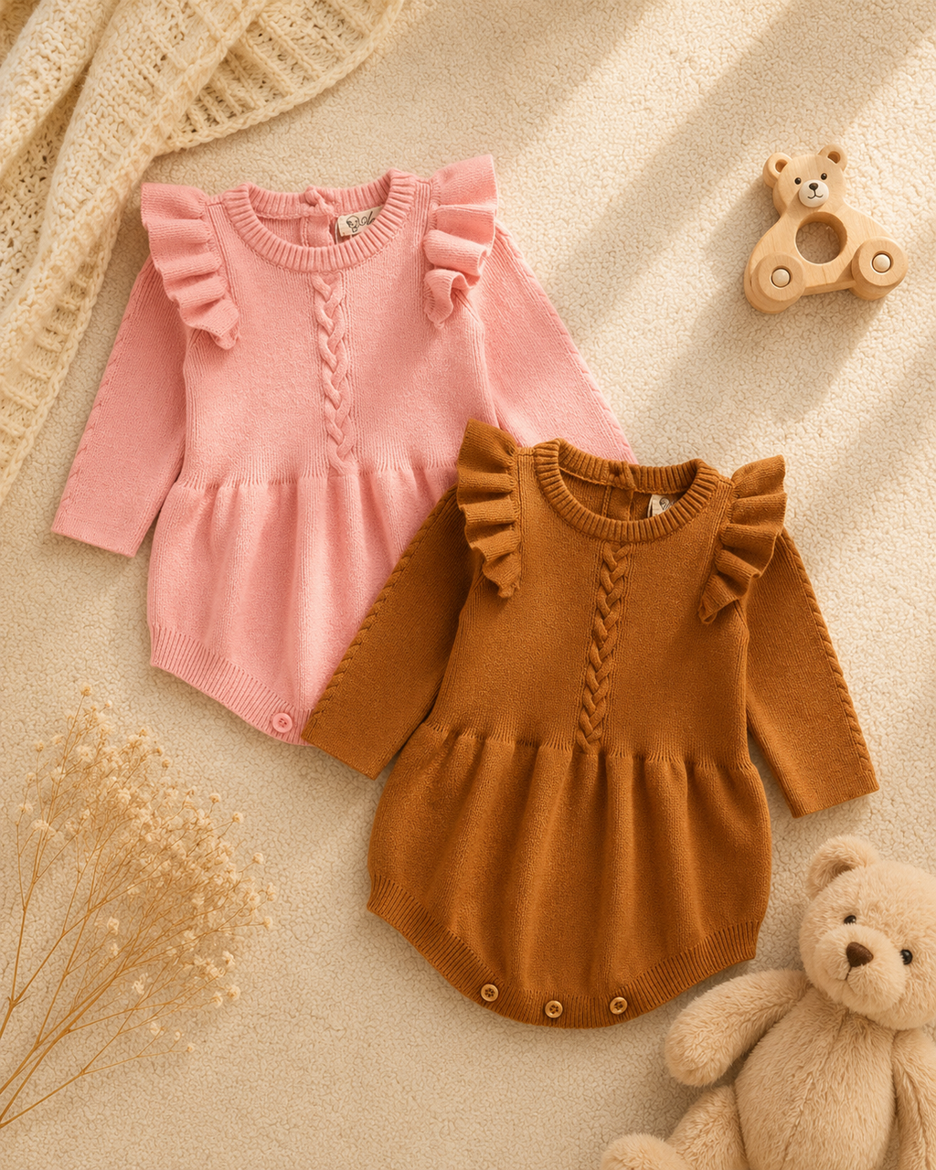 Cable Knit Baby Girl Bubble Romper