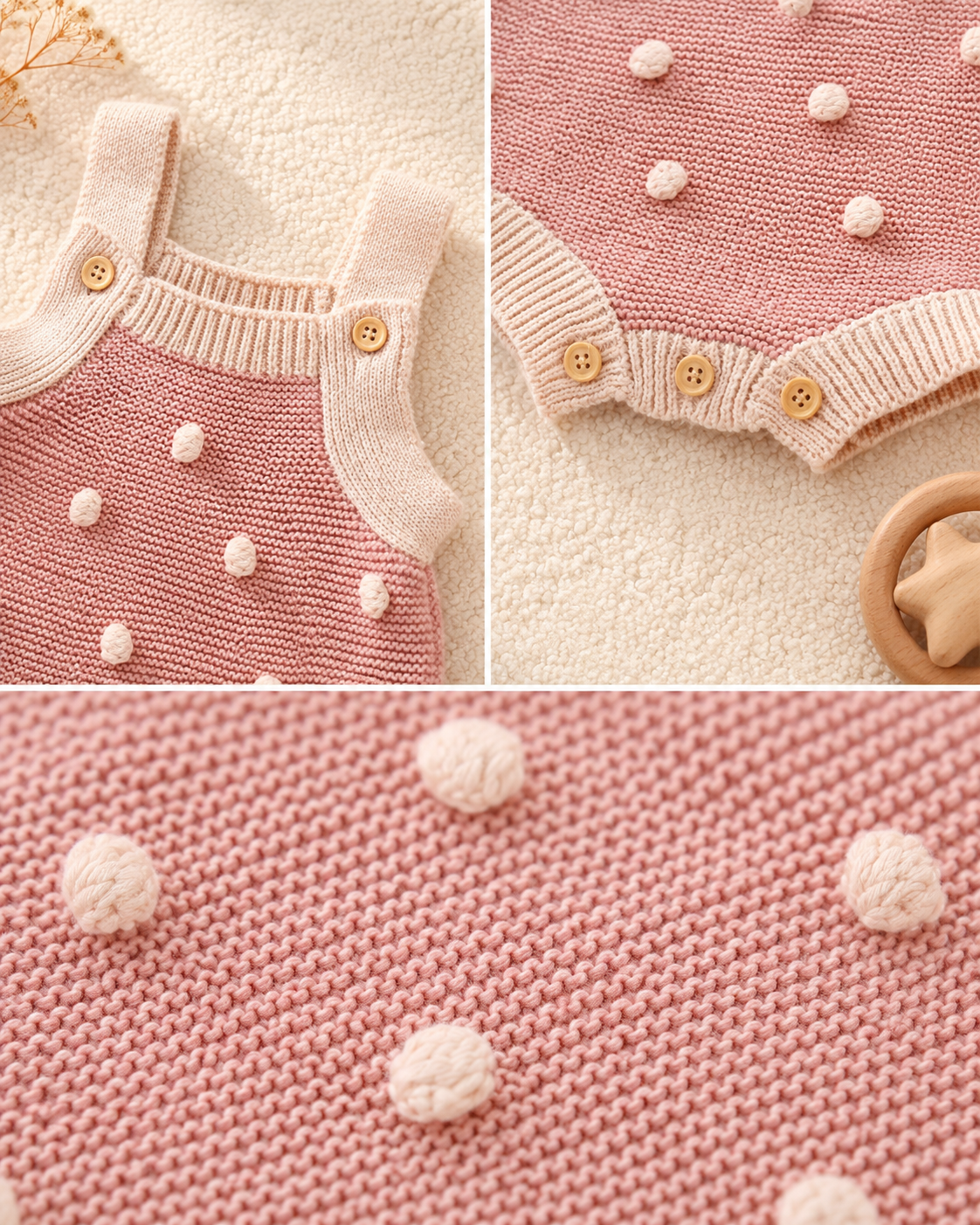 Bobble Knit Baby Romper | Soft Cotton Blend Sleeveless Onesie
