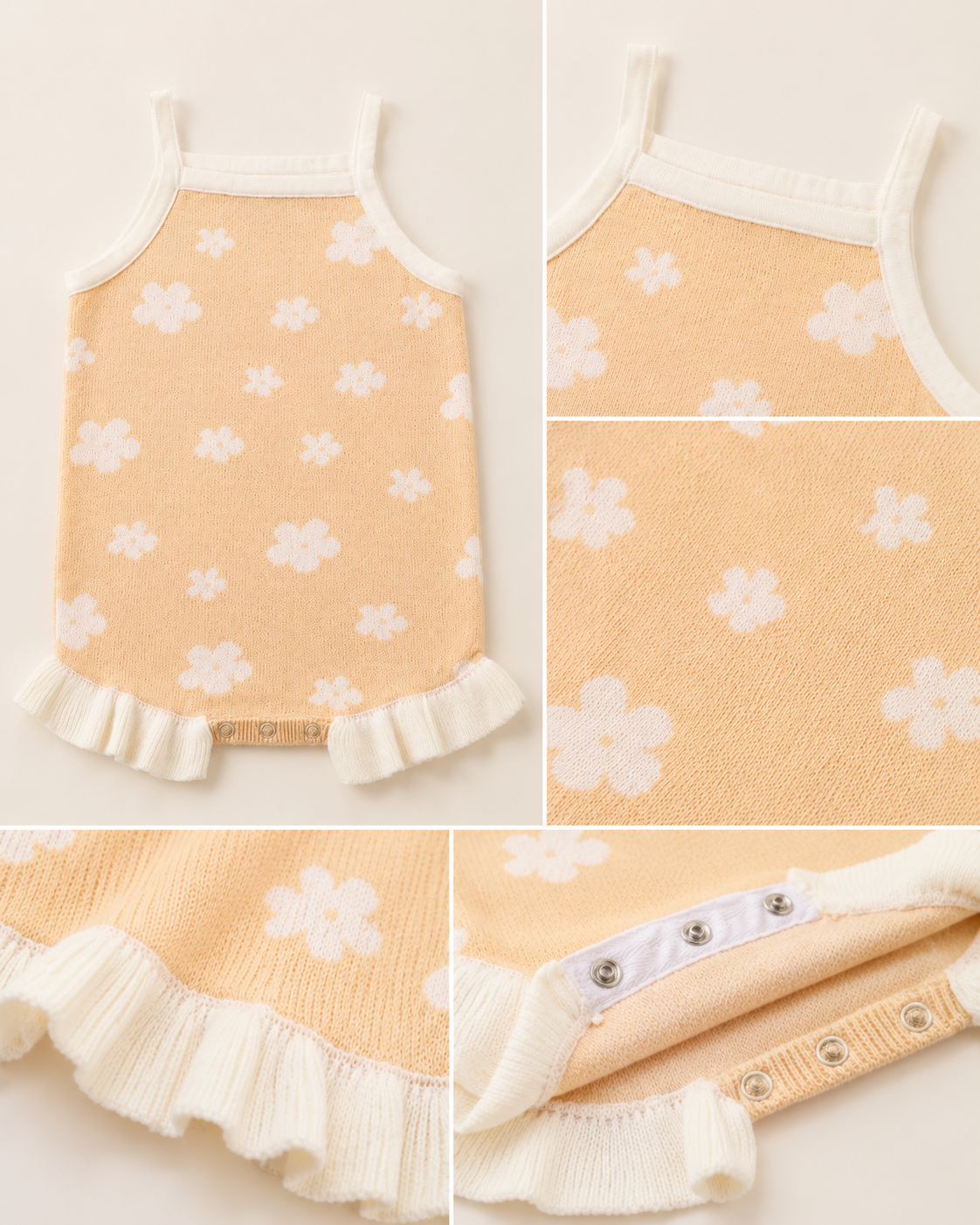 Apricot Floral Knit Baby Romper