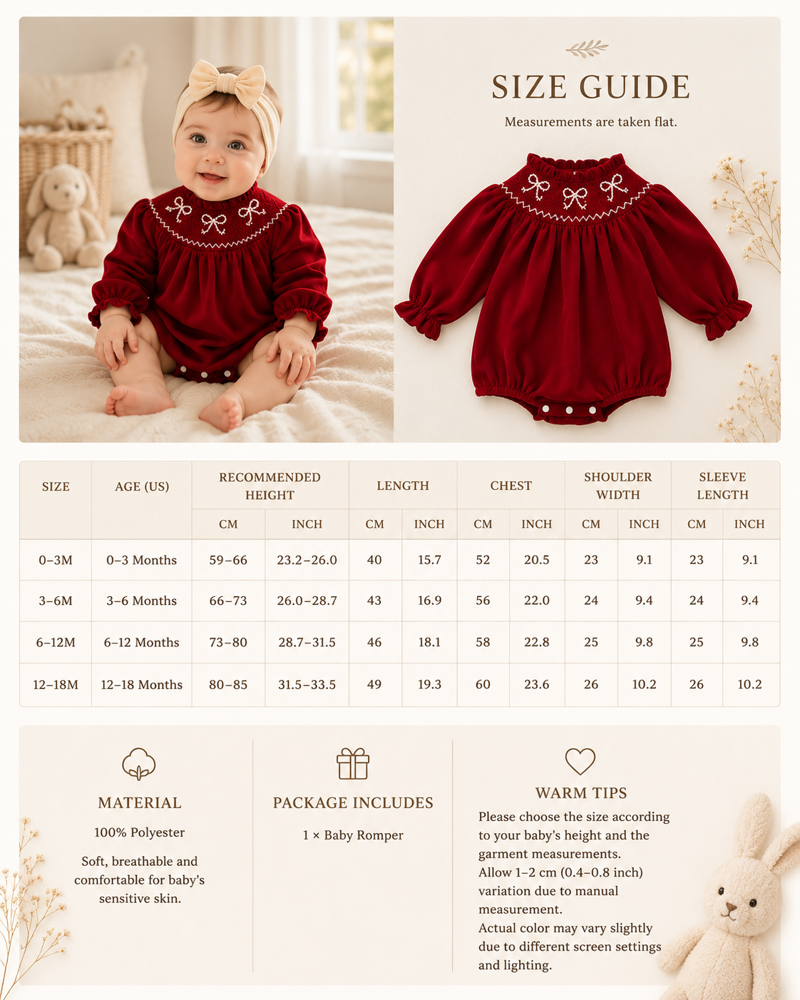 Embroidered Bow Bubble Romper | Deep Red Long Sleeve Baby Outfit