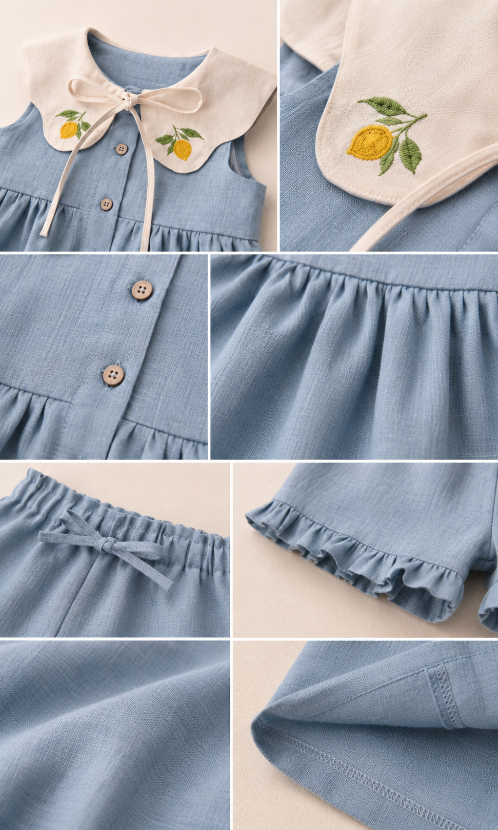 Lemon Embroidered Baby Dress & Shorts Set