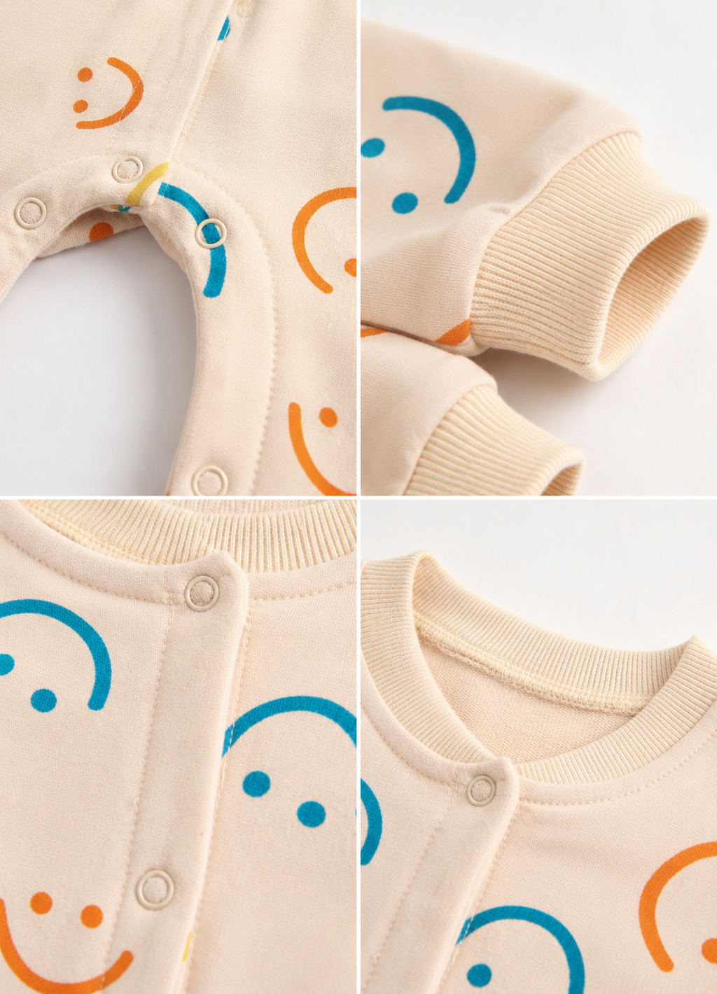 Smiley Print Baby Romper with Matching Headband | 100% Cotton Long Sleeve Jumpsuit