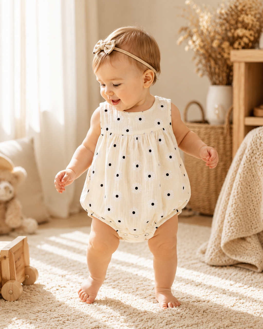 Floral Muslin Bubble Romper for Baby Girls