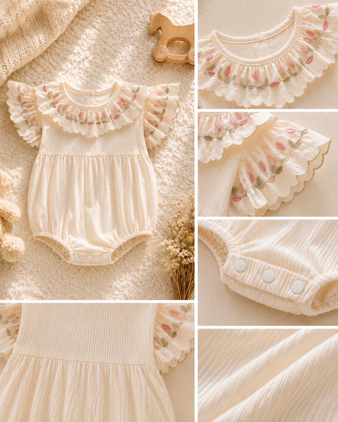 Floral Embroidered Ruffle Baby Romper