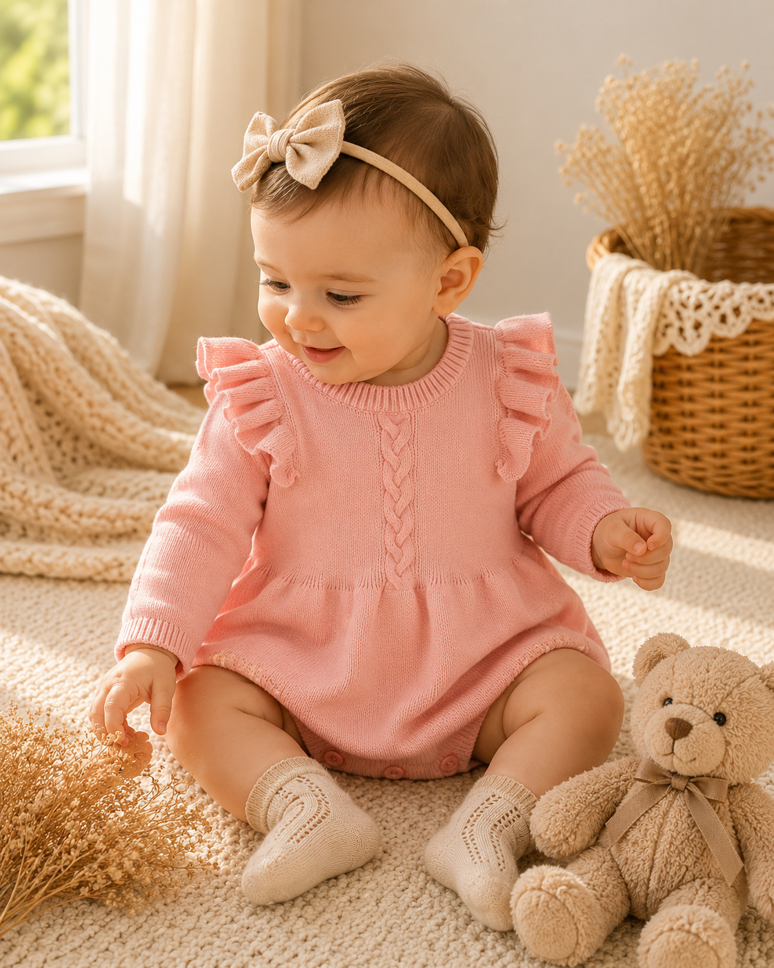 Cable Knit Baby Girl Bubble Romper