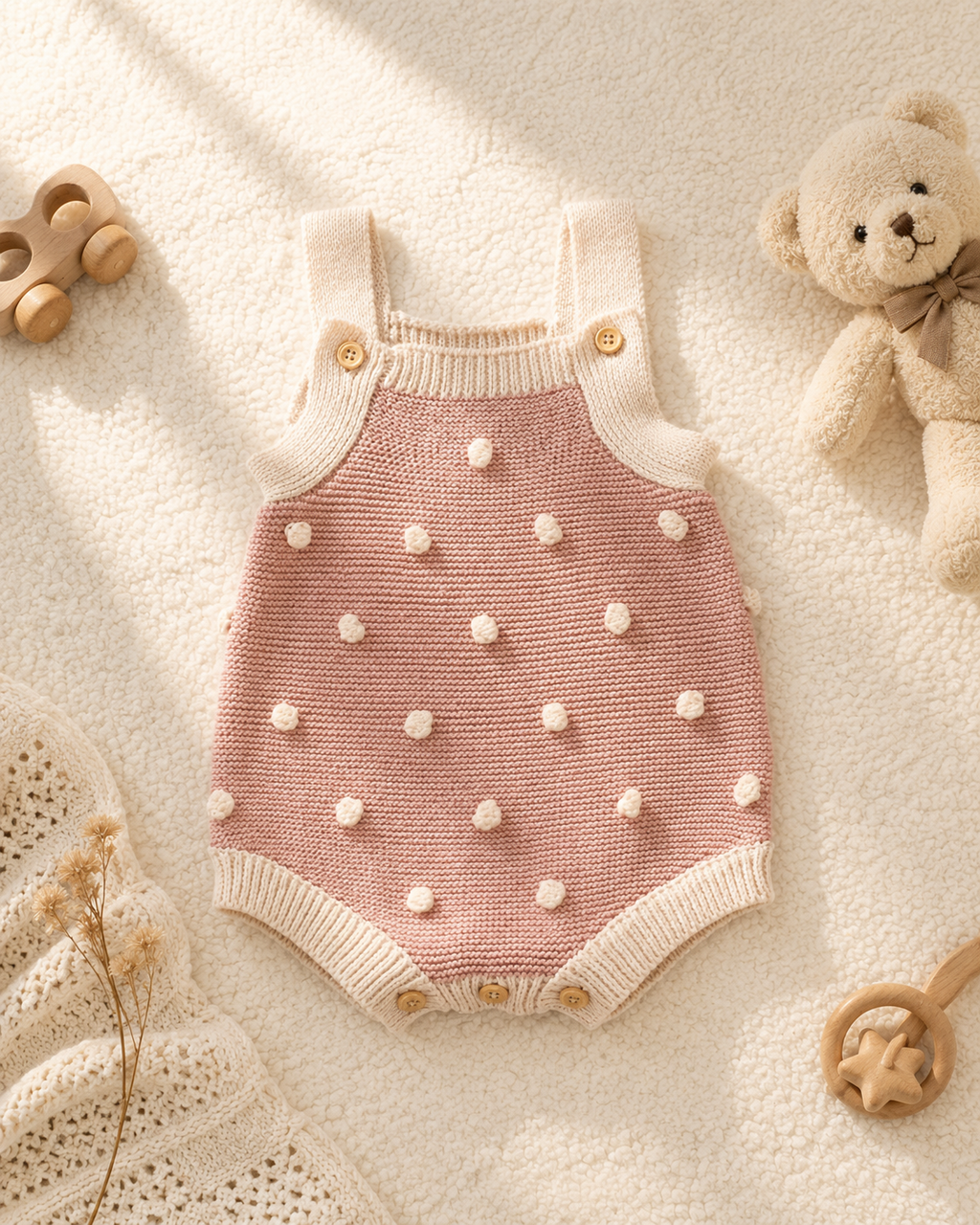 Bobble Knit Baby Romper | Soft Cotton Blend Sleeveless Onesie
