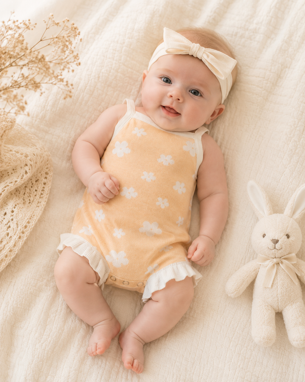 Apricot Floral Knit Baby Romper
