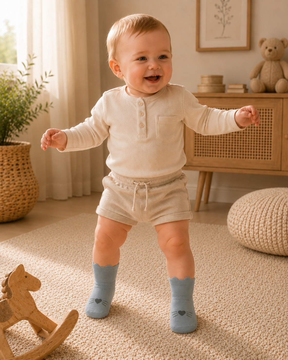 Baby Non-Slip Grip Socks | Soft Cotton First Walker Socks