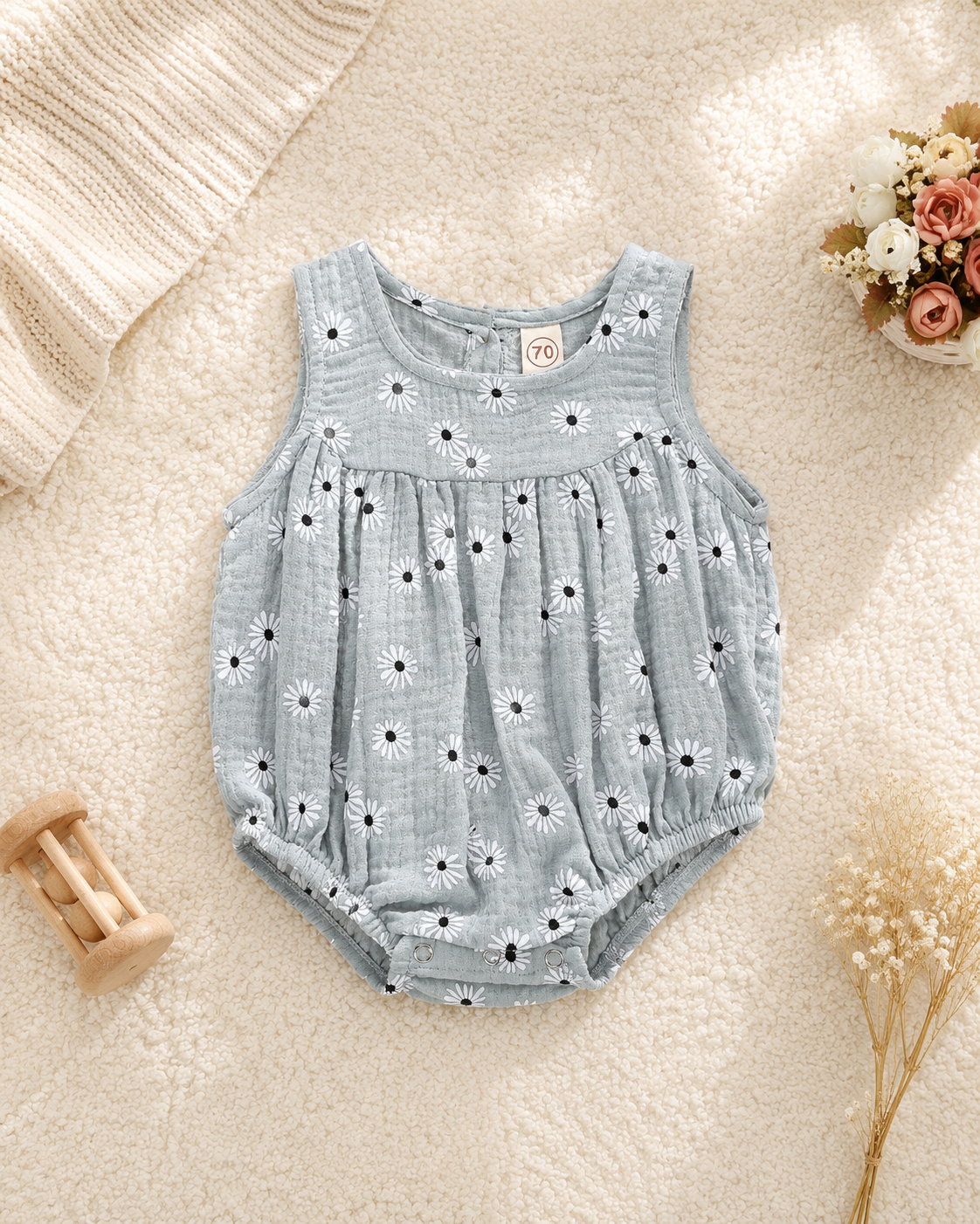 Floral Muslin Bubble Romper for Baby Girls