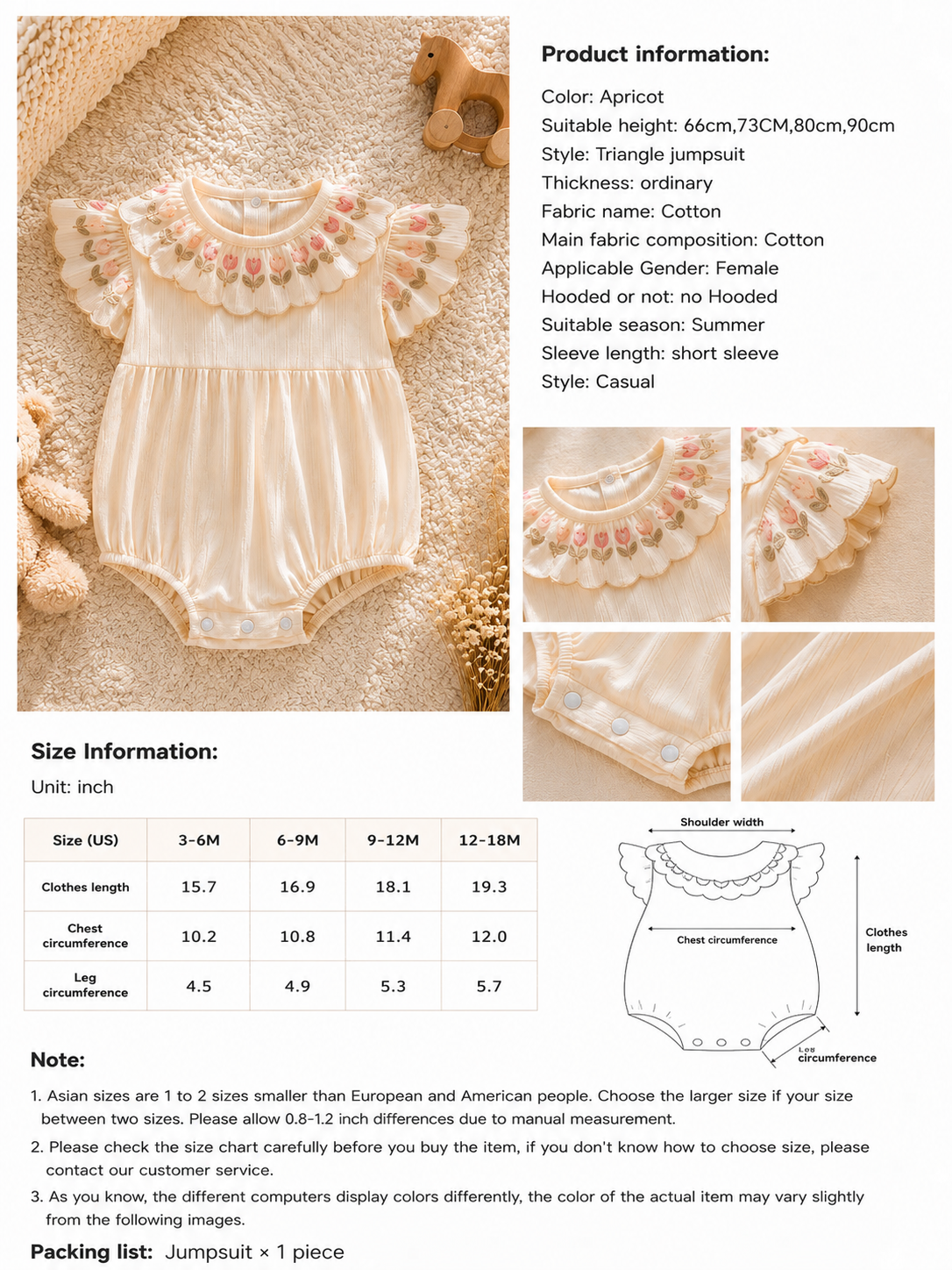 Floral Embroidered Ruffle Baby Romper