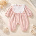 Vintage Pink Cotton Baby Romper with Ruffle Collar