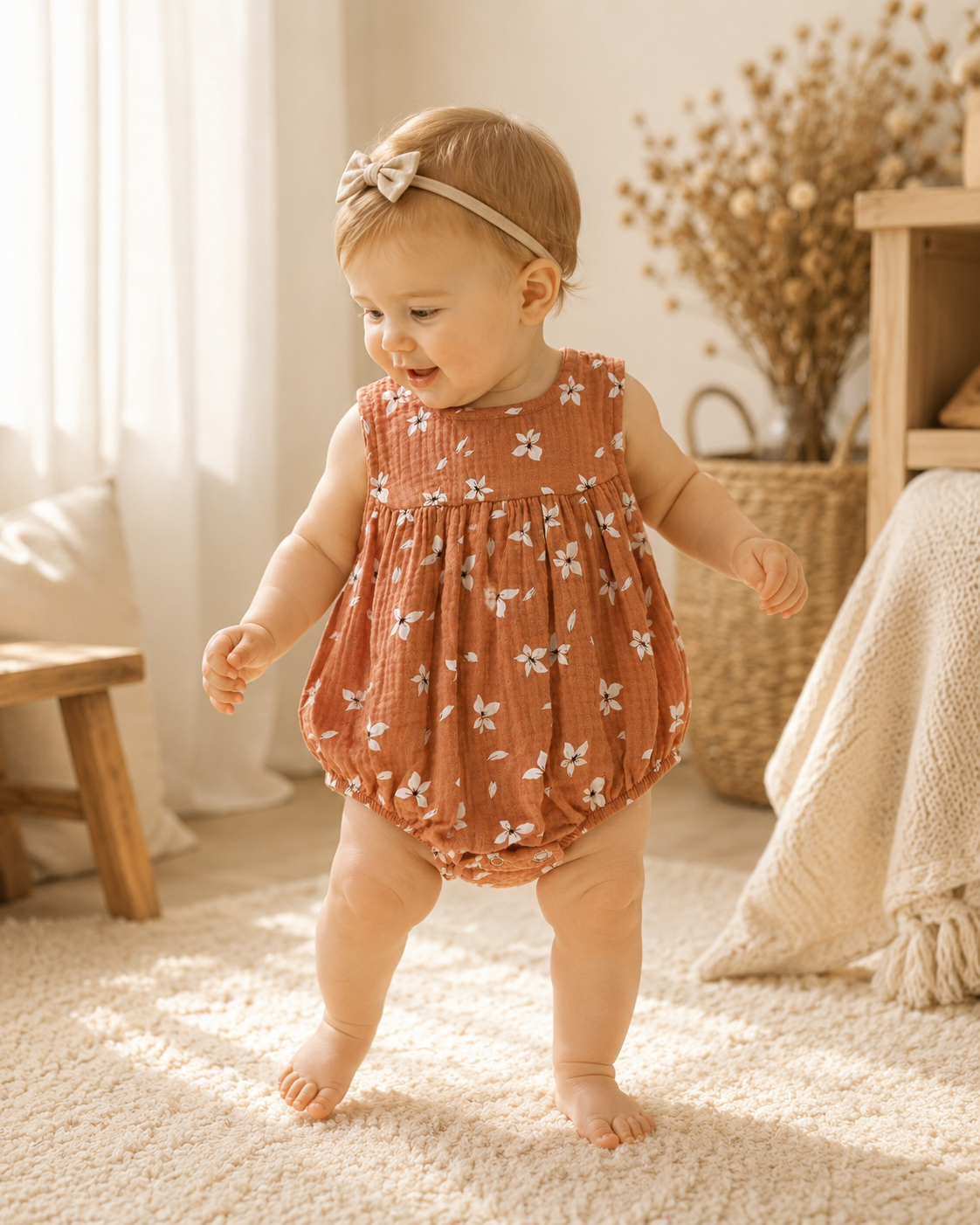 Floral Muslin Bubble Romper for Baby Girls