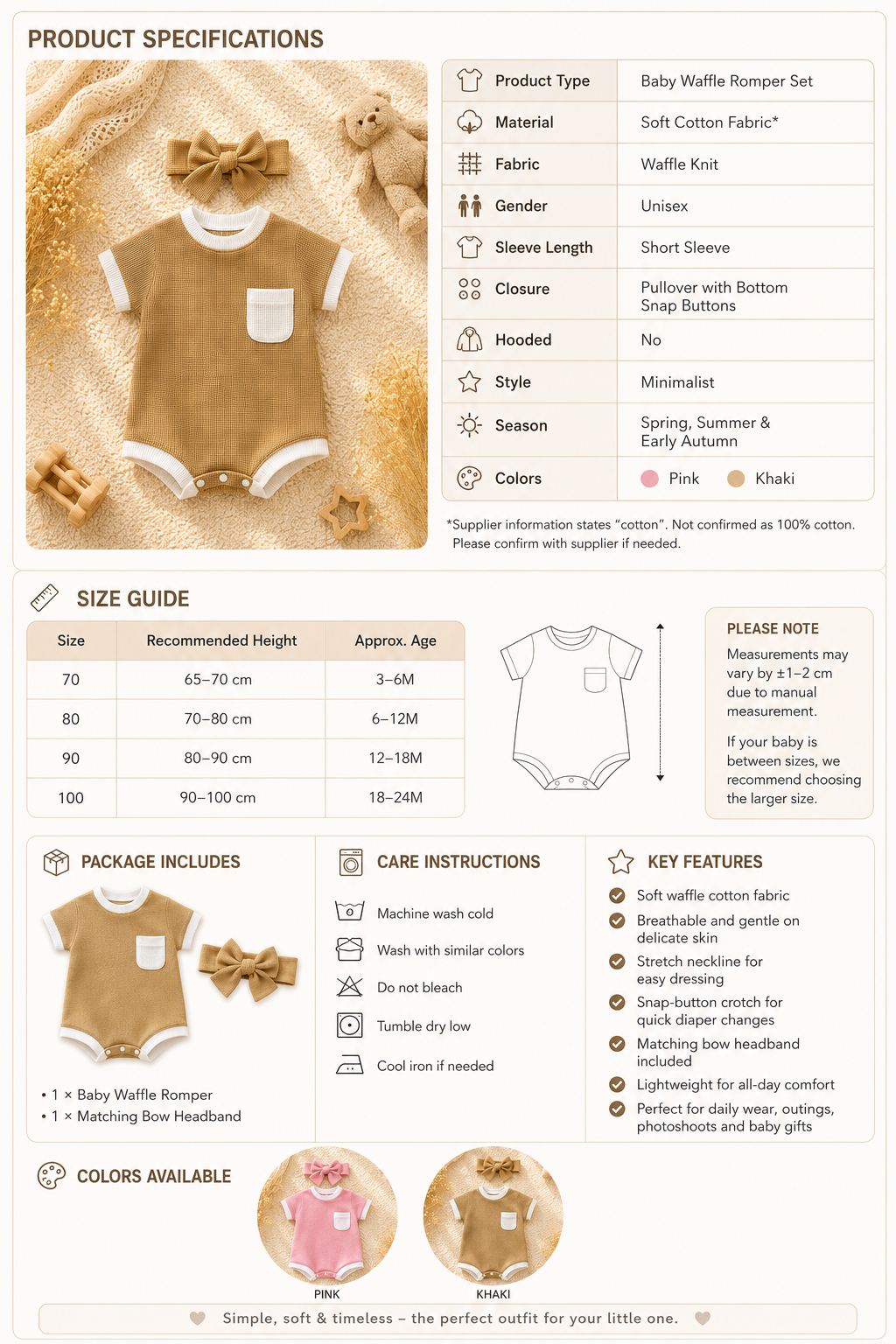 Baby Waffle Knit Romper & Bow Headband Set | Soft Cotton Short Sleeve Outfit
