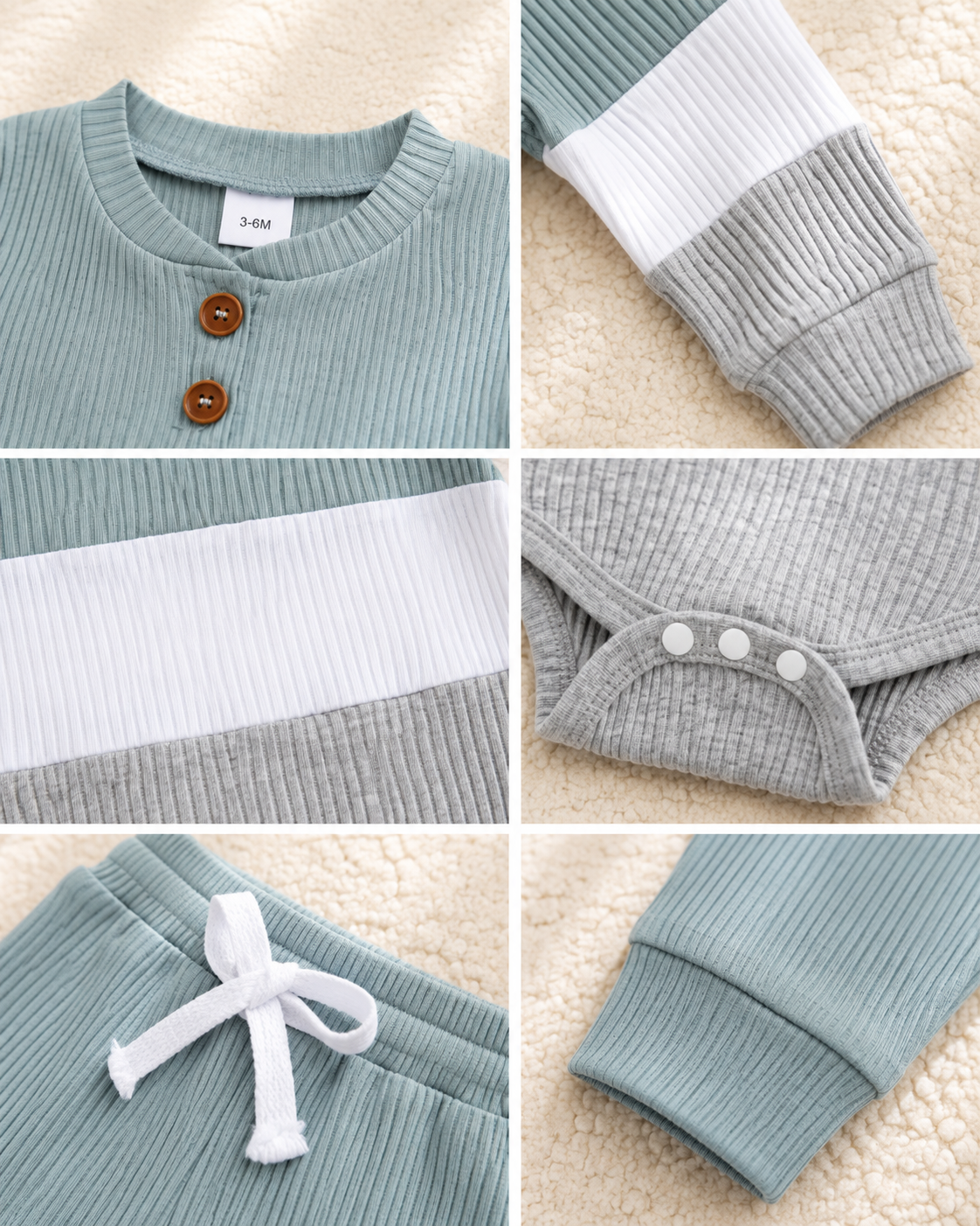 Ribbed Color Block Baby Romper Set