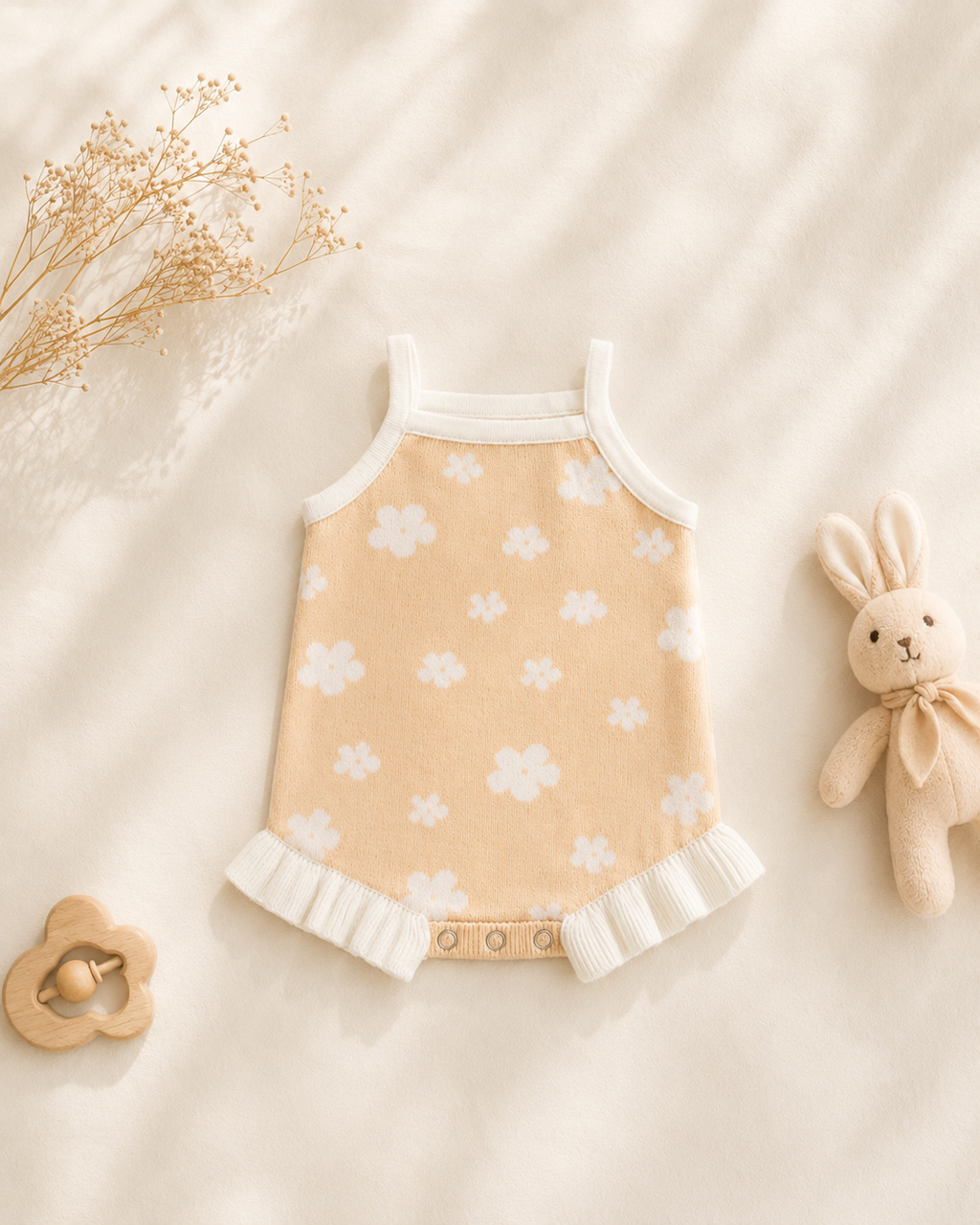 Apricot Floral Knit Baby Romper