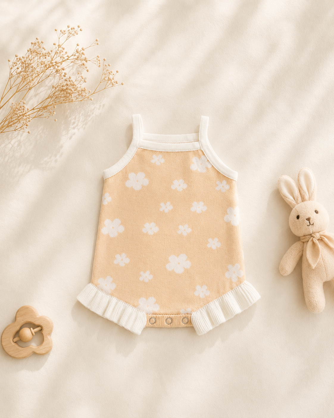 Apricot Floral Knit Baby Romper