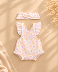Peach Daisy Baby Romper & Headband Set