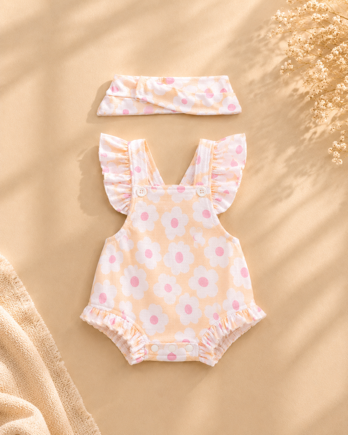 Peach Daisy Baby Romper & Headband Set