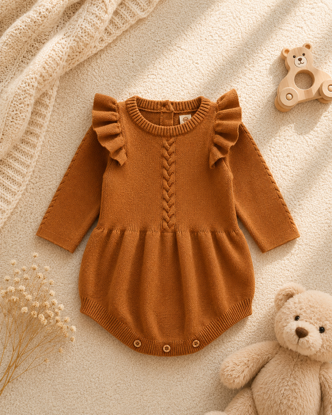 Cable Knit Baby Girl Bubble Romper