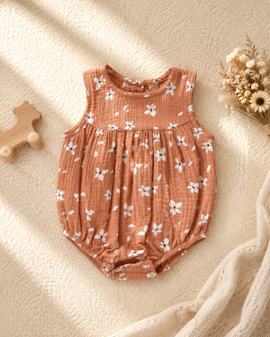 Floral Muslin Bubble Romper for Baby Girls
