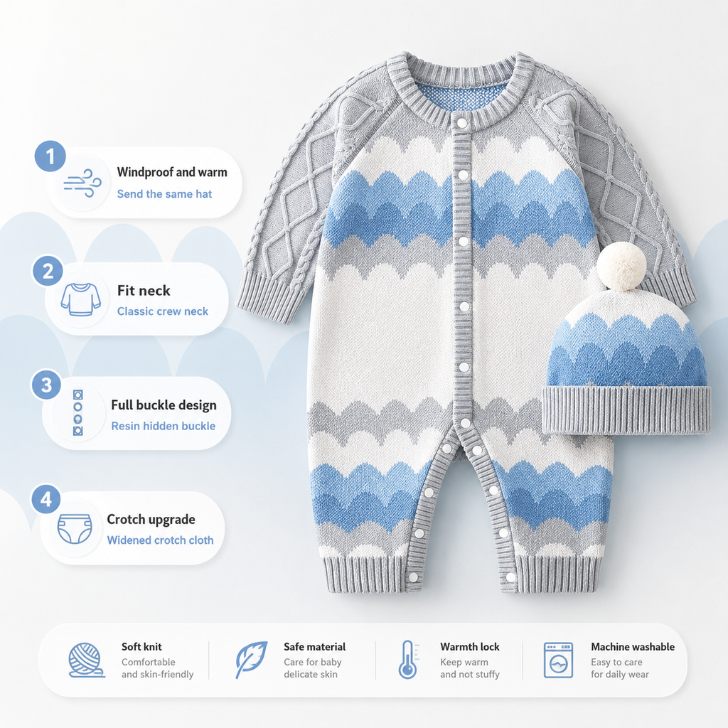 Cloud Wave Knit Romper & Hat Set