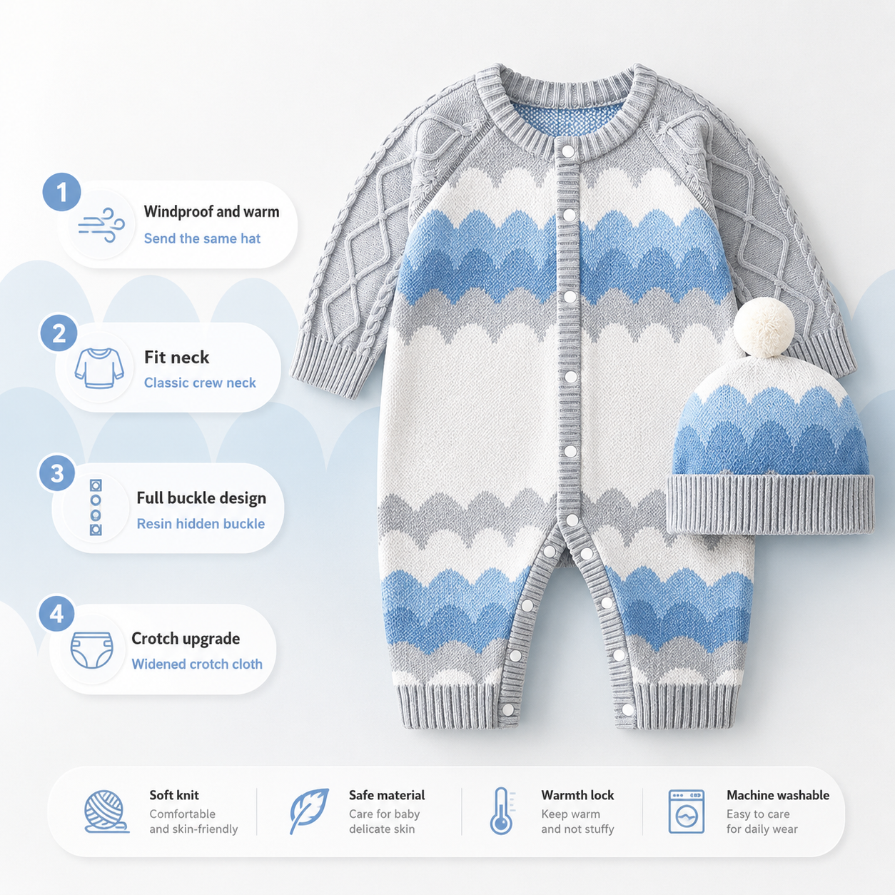 Cloud Wave Knit Romper & Hat Set