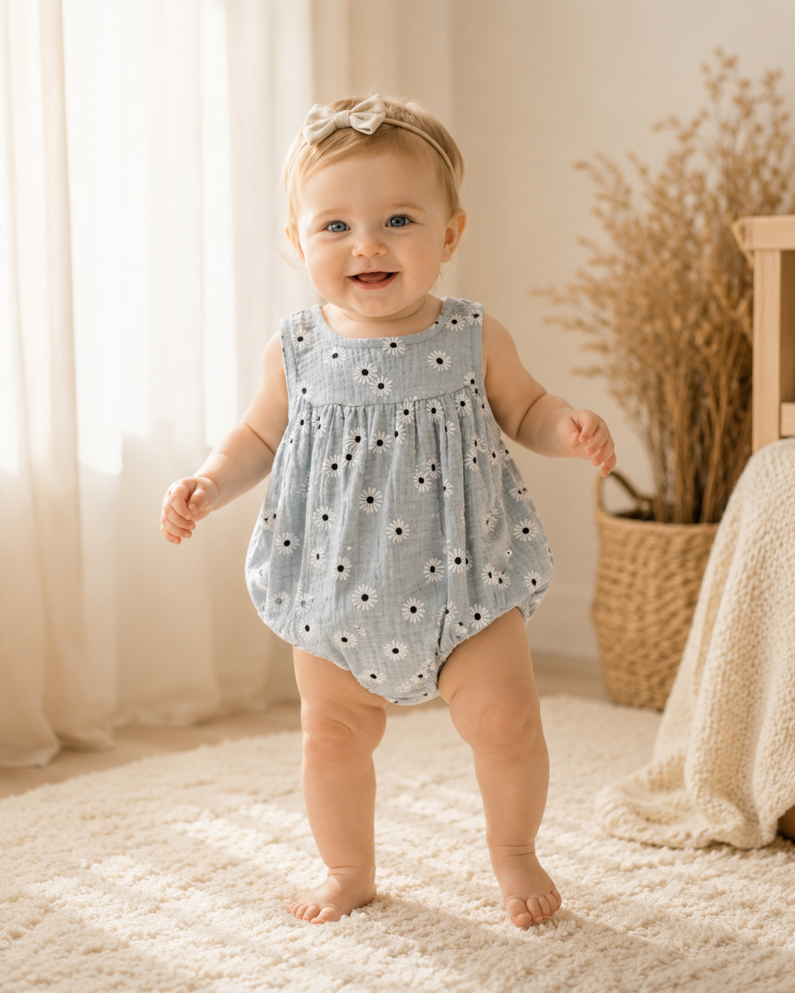 Floral Muslin Bubble Romper for Baby Girls