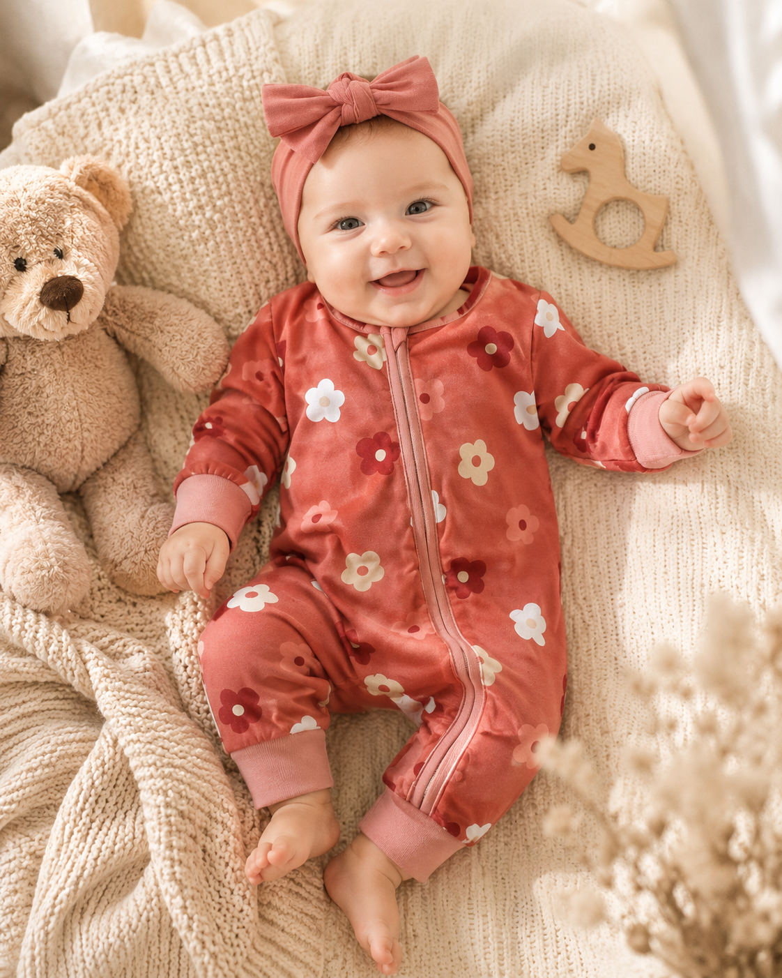 Daisy Zip Romper with Matching Headband
