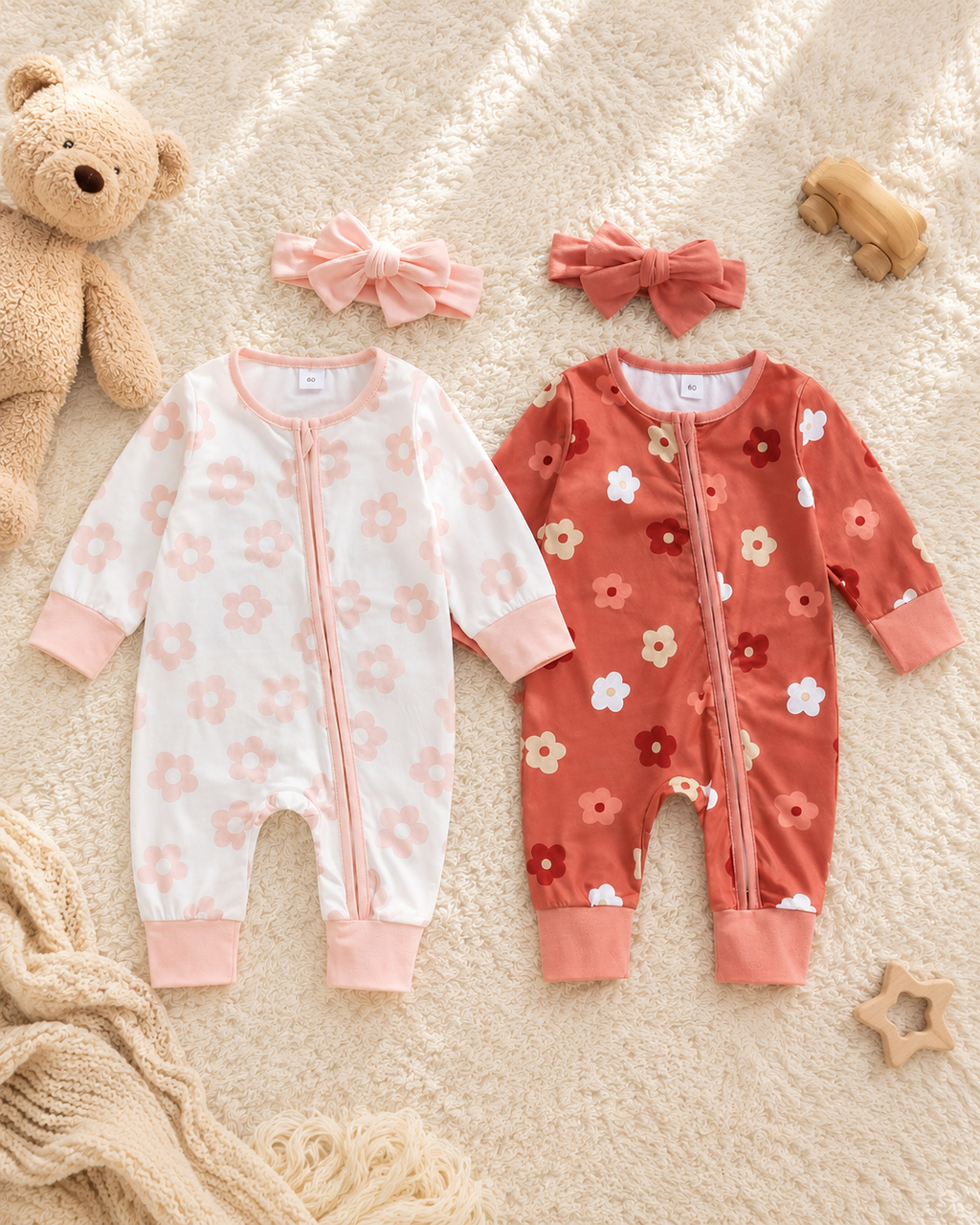 Daisy Zip Romper with Matching Headband