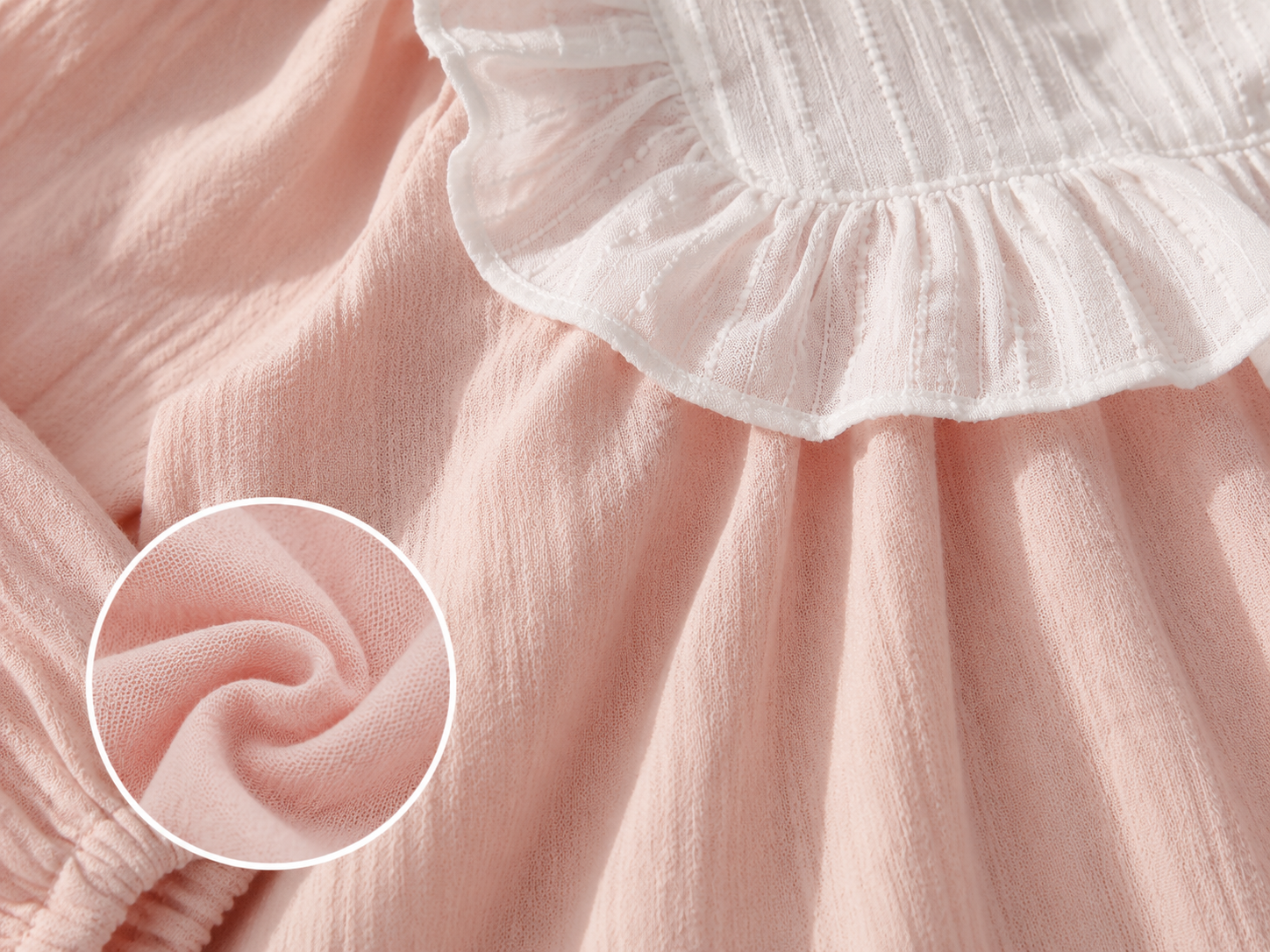 Vintage Pink Cotton Baby Romper with Ruffle Collar