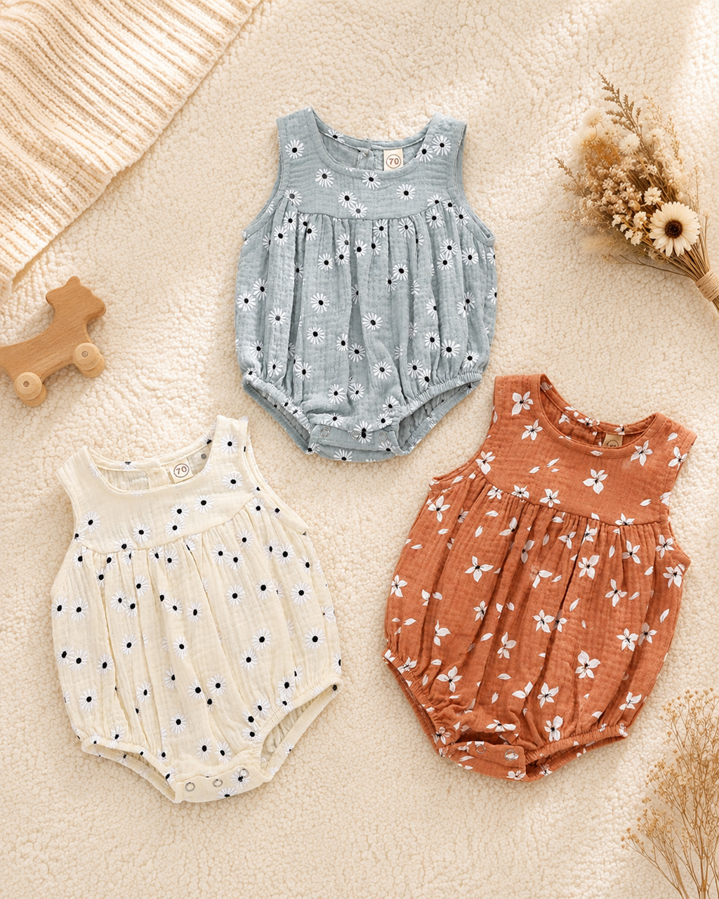 Floral Muslin Bubble Romper for Baby Girls